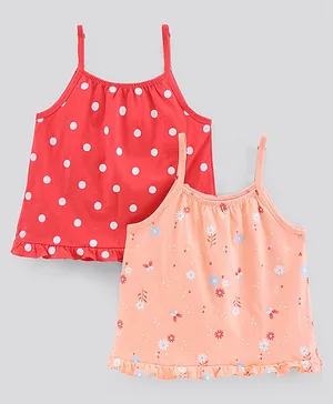 Pine Kids Cotton Sleeveless Tops Printed Pack of 2 - Red Peach