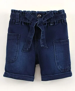 Bloom Up Mid Thigh Denim Shorts - Blue
