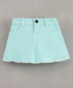 Bloom Up Knee Length Denim Skirt - Mint