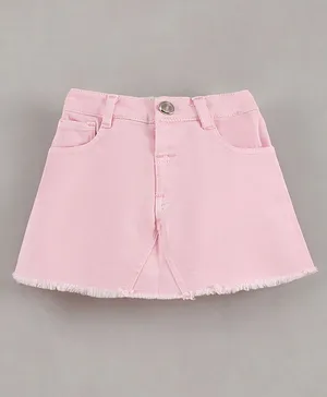 Bloom Up Knee Length Denim Skirt - Pink