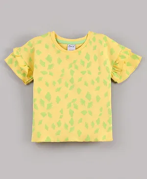 Bloom Up Cotton Half Sleeves Printed Tops - Yellow Green