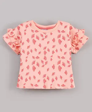 Bloom Up Cotton Half Sleeves Printed Tops - Peach