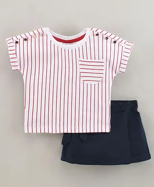 Bloom Up Striped Top with Skirt - White Black