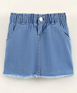 Bloom Up Knee Length Denim Skirt - Light Blue