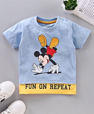Babyhug Half Sleeves Cotton T-shirt Mickey Mouse Graphic - Light Blue