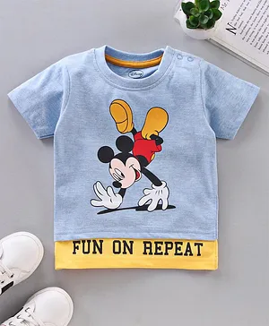 Babyhug Half Sleeves Cotton T-shirt Mickey Mouse Graphic - Light Blue