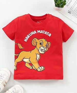 Babyhug Half Sleeves T-Shirts Simba Print - Red