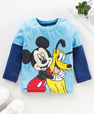 Babyhug Full Sleeves T-Shirt Mickey Mouse Print - Sky Blue