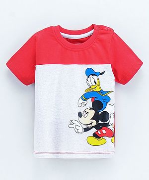 Babyhug Half Sleeves Tee Mickey Print - Red Grey