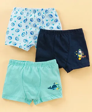Chicita Cotton Boxers Printed Pack of 3 - Blue Sea Green