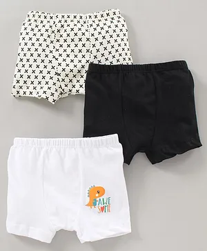 Chicita Cotton Boxers Printed and Solid Pack of 3 - White Black Lemon