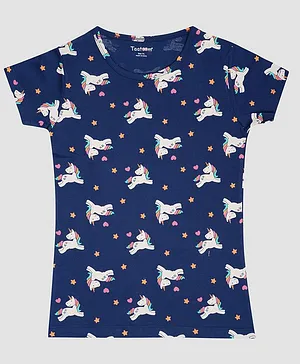 Taatoom Short Sleeves Unicorn Print Tee - Blue