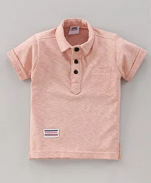 Mini Taurus Half Sleeves Cotton T-shirt Solid - Peach