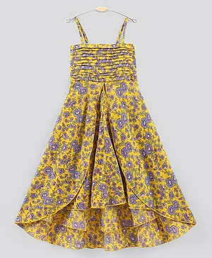 Pine Kids Singlet Sleeves Layered Ethnic Dress Floral Print - Yellow