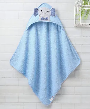 Babyhug Hooded Woven Terry Towel Elephant Print - Blue