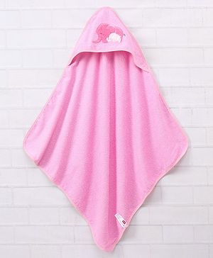 Babyhug Hooded Cotton Towel Elephant Design - Pink