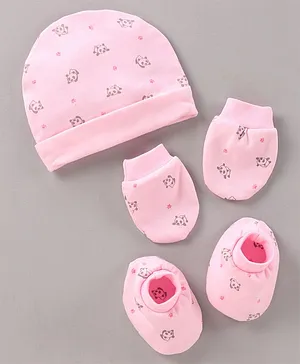 Simply Cap Mitten & Booties Set Panda Print Pink - Diameter 10 cm