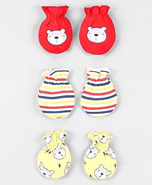 Babyhug 100% Cotton Mittens Pack of 3 - Multicolor