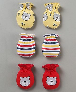 Babyhug 100% Cotton Mittens Pack of 3 - Multicolor