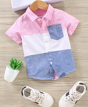 Babyhug Half Sleeve One Pocket Shirt - Blue Pink White