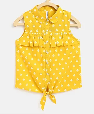 Campana Sleeveless Motif Print Shirt Style Top - Yellow