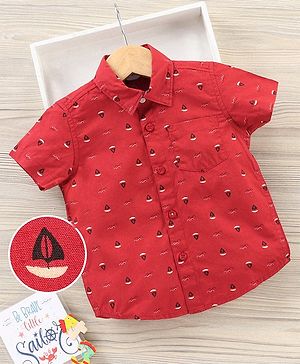 Babyhug  Half Sleeves Shirt Boat Print - Red