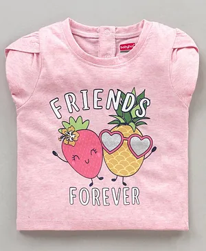 Babyhug Petal Sleeves Top Text & Fruit Print - Peach