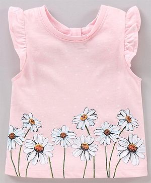 Babyhug Flutter Sleeves Tee Floral Print - Pink