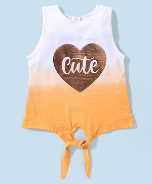 Babyhug 100% Cotton Sleeveless Tee With Heart & Text  Graphics- Orange & White