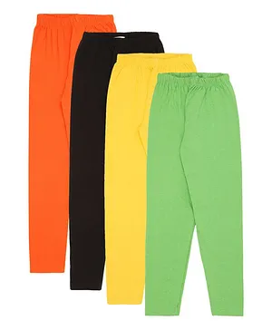 RAINE AND JAINE Pack Of 4 Solid Colour Full Length Leggings - Green Yellow Black Orange