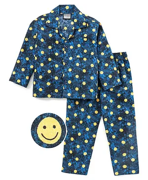 Rikidoos Full Sleeves All Over Smiley Printed Night Suit - Blue