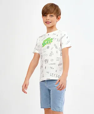 Primo Gino Half Sleeve All Over Print T-Shirt With Gel Placement Print - White