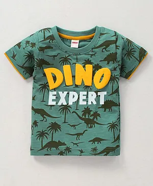 OJOS Half Sleeves T-Shirt Dino Print - Olive