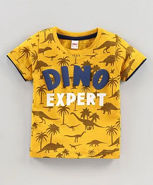 OJOS Half Sleeves T-Shirt Dino Print - Mustard