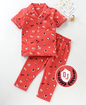 OJOS Half Sleeves All Over Printed Night Suit Set - Orange