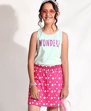Pine Kids Sleeveless Top & Skirt Set Wonder Print - Pink Blue
