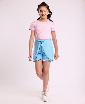 Pine Kids Half Sleeves Tee & Shorts Set Polka Dot Print - Pink Blue