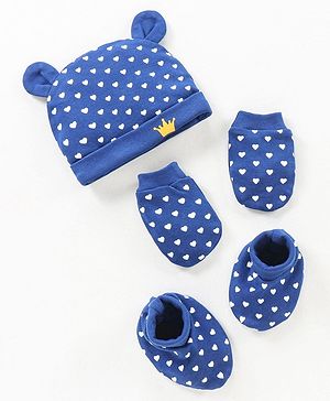 Babyhug 100% Cotton Cap Mittens & Booties Blue - Diameter 10 cm