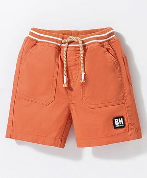 Babyhug Cotton Above Knee Length Shorts Text Patch - Orange
