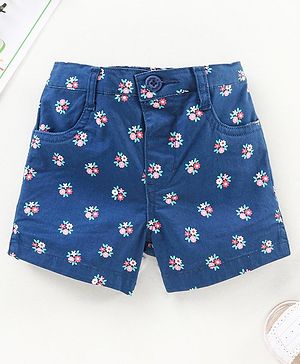 Babyhug Cotton Woven Mid Thigh Length Shorts Floral Print - Blue