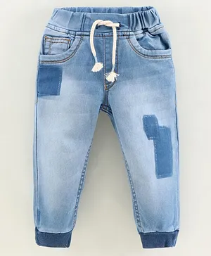 Little Kangaroos Full Length Washed Jeans with Patch - Light Blue