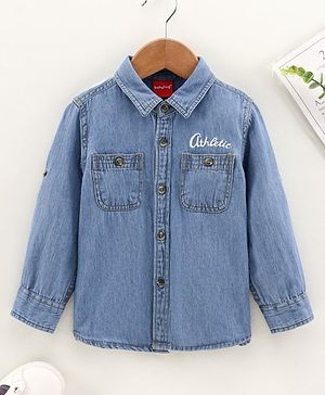 Babyhug Full Sleeves Denim Two Pocket Washed Shirt - Dark Blue