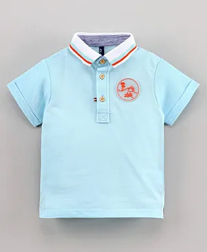 Play by Little Kangaroos Half Sleeves Polo T-Shirt Sunset Patch - Sky Blue