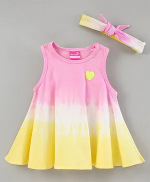 Play by Little Kangaroos Sleeveless Top with Sequinned Heart Applique & Headband - Yellow Pink