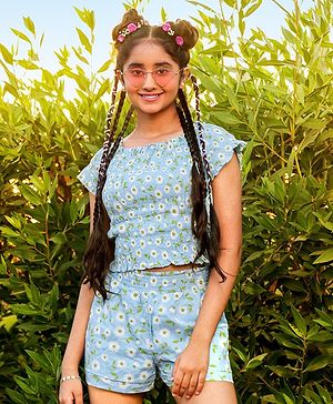 Pine Kids Cropped Length Top with High Waist Printed Shorts - Multicolor