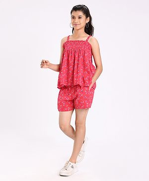 Pine Kids Singlet Sleeves Top & Shorts Set Floral Print - Pink
