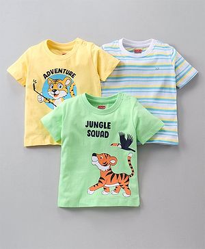 Babyhug Half Sleeves Printed T-Shirts Pack Of 3 - Yellow Green White