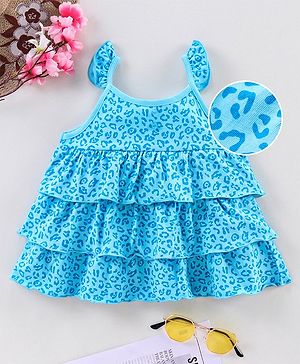 Babyhug Singlet Printed Tee With Frill Detailing - Blue
