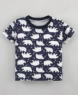 Rikidoos Half Sleeves Polar Bear Printed T Shirt  - Navy Blue