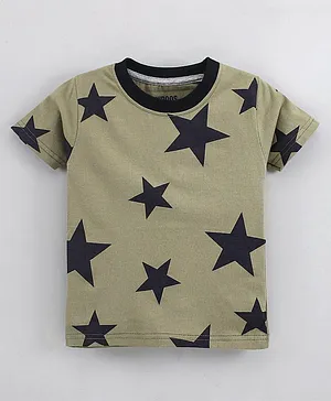 Rikidoos Half Sleeves Star Print T Shirt - Olive Green